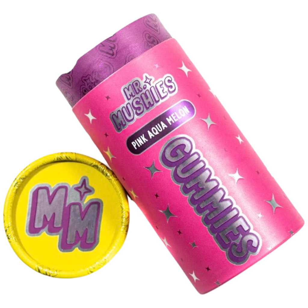 Pink Aqua Melon magic mushroom gummies by Mr. Mushies